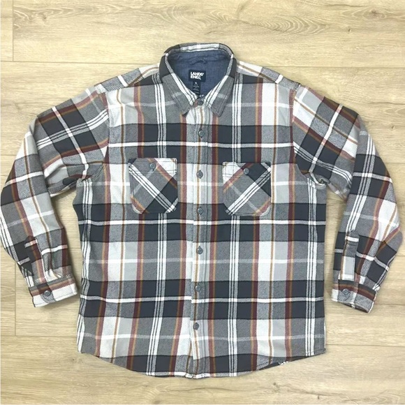 Men's Lands End Charcoal Plaid Heavy Weight Rugged Flannel Shirt XL - Picture 1 of 6